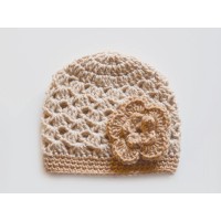 Beige newborn girl crochet flower hat