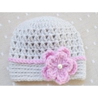 Baby girl newborn crochet hat, Girls crochet newborn hat, Cream baby hat 