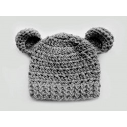 Wool gray baby crochet hat, Bear ears 