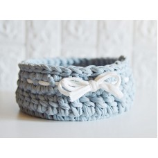 Dove blue round crochet basket cotton
