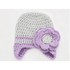 Winter  earflap gray hat, Earflap knit girl hat, Wool knit newborn hat