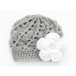 Newborn gray girl hat, Crochet girl newborn beanie, Baby girl hospital hat 