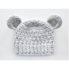 Wool gray baby crochet hat, Bear ears beanie winter