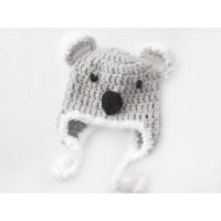 Koala crochet baby hat, Newborn koala hat, Baby koala ear flap hat