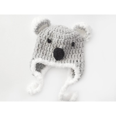 Koala crochet baby hat, Newborn koala hat, Baby koala ear flap hat