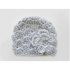 Gray crochet baby girl wool hat