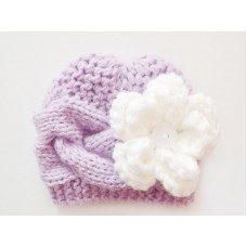 Purple knit girl hat, Flower knit hat newborn, Tinysmiley
