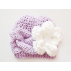 Purple knit girl hat, Flower knit hat newborn, Tinysmiley