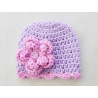 Lilac crochet pink flower girl hat