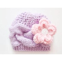 Lavender cable baby girl hat, Lilac knit baby beanie, Tinysmiley