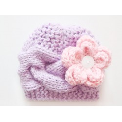 Lavender cable baby girl hat, Lilac knit baby beanie, Tinysmiley