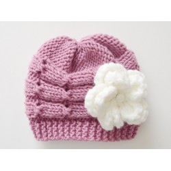 Mauve cable baby knit hat, Mauve newborn girl hat, Mauve baby hat wool