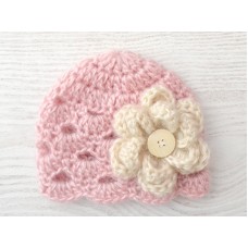 Mauve baby girl flower hat, Newborn outfit