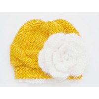 Mustard wool baby girl hat, Knit lace newborn girl beanie, Tinysmiley