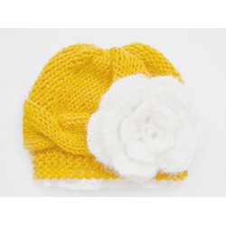 Mustard wool baby girl hat, Knit lace newborn girl beanie, Tinysmiley