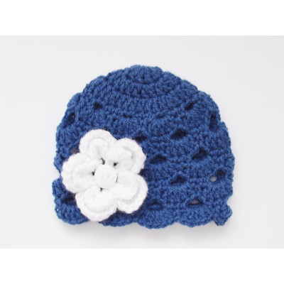 Navy baby girl crochet hat with flower 