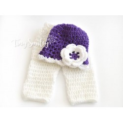 Newborn girl set, Baby girl set, Crochet hat and pants baby set