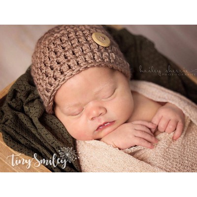 Brown newborn boy beanie, Winter boy crochet hat, Wool baby boy hat outfit
