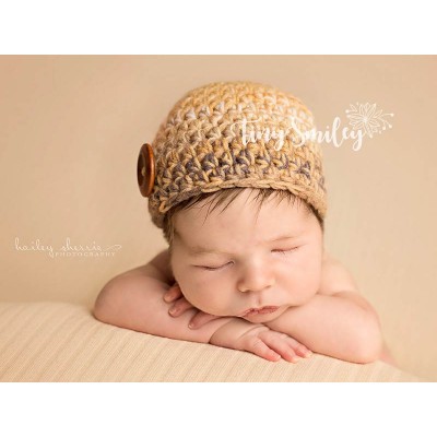 Newborn crochet boy hat, Beige baby boy beanie, Winter baby boy hats