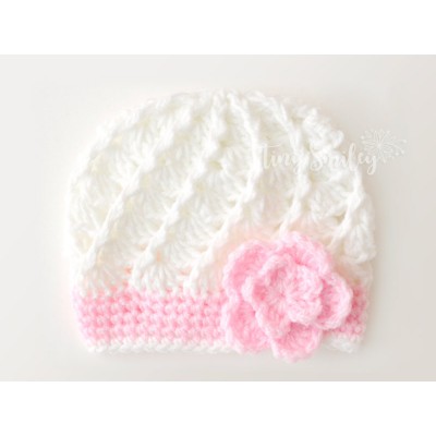 Flower crochet girl hat, Cream baby girl hat, Crochet girl hat with flower