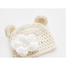 Newborn Teddy Bear hat, Cream crochet baby bear hat, Bear hospital outfit