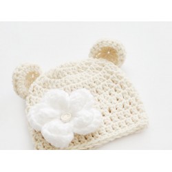 Newborn Teddy Bear hat, Cream crochet baby bear hat, Bear hospital outfit