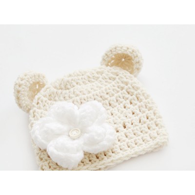 Newborn Teddy Bear hat, Cream crochet baby bear hat, Bear hospital outfit