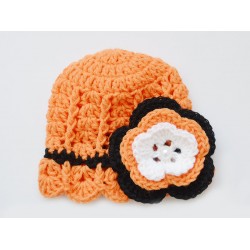 Orange newborn girl hat, Flower crochet girl hat, Baby girl hand crocheted hats