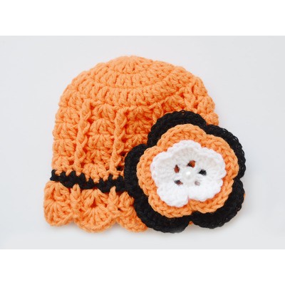 Orange newborn girl hat, Flower crochet girl hat, Baby girl hand crocheted hats