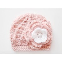 Wool baby girl hat, Crochet baby girl hat, Newborn girl wnter hat with flower