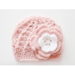 Wool baby girl hat, Crochet baby girl hat, Newborn girl wnter hat with flower