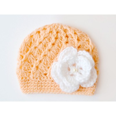 Orange baby girl flower hat 