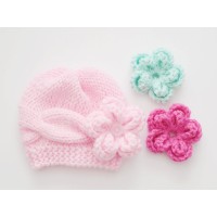 Cable flower knit girl hat, Baby girl wool beanie, Tinysmiley