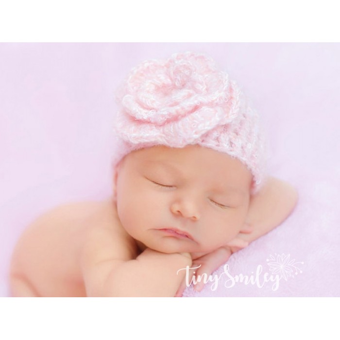 Flower pink hat for baby girl, Tinysmiley