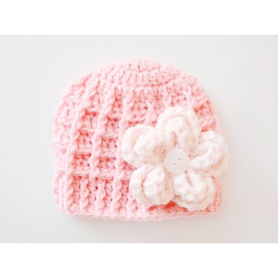 Pink baby girl beanie, Pink flower baby girl hat, Newborn girl hat pink