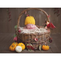 Pumpkin knit baby girl boy hat, Wool mustard knit baby hat 