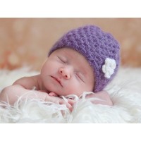 Purple mohair crochet girl hat, Newborn mohair baby hat with flower