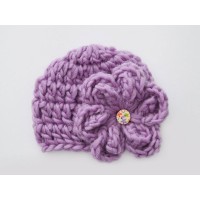 Wool newborn girl beanie, Crochet baby hat, Lavender baby girl hat
