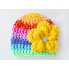 Rainbow chunky baby girl hat, Winter colorful girl hat