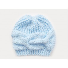 Knit sky blue girl boy hat, Winter cable hand knitted beanie