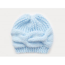 Knit sky blue girl boy hat, Winter cable hand knitted beanie