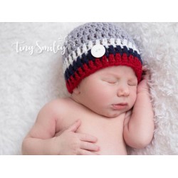 Newborn striped baby boy hat, Hats for baby boy gray, Button baby hat