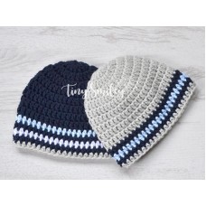 Twin newborn baby hats striped gray and blue beanies newborn twin outfit