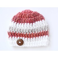Wool crochet baby beanie, Winter crochet boy hat, Baby striped newborn hat
