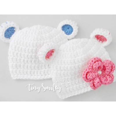 White bear hats, Baby bear twin hats, Twin crochet bear hats, Twin animal hats