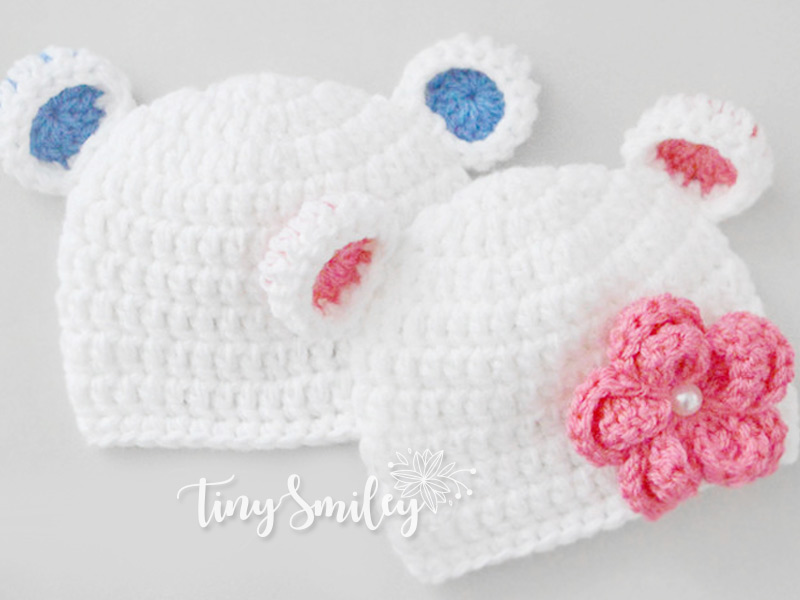 White bear hats, Baby bear twin hats, Twin crochet bear hats, Twin ...