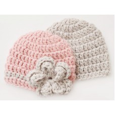 Hand crocheted twin boy girl hats, Pink and Beige twin baby hats