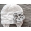 Winter white baby hat, Knit baby girl hat, Girl winter earflap hats