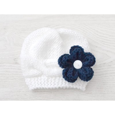 Cable girls knit baby hat, White knit baby girl hat, Knit outfit for girl