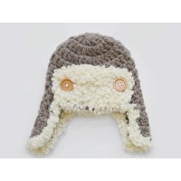 Brown aviator crochet hat with fluffy edges